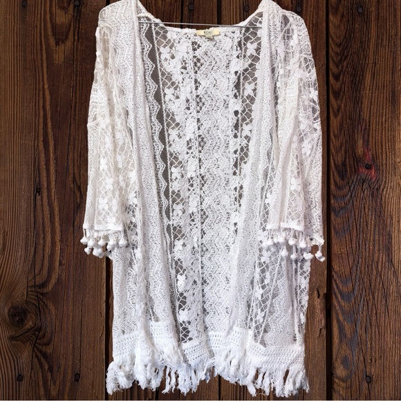Kori Sweaters - Kori America Open Lace Cardigan with Fringe - S/M